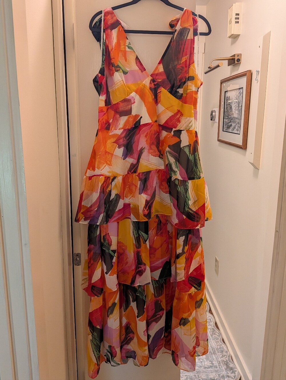 Julia Jordan Vibrant Multicolor Tiered Maxi Dress Tie-Shoulder Size 16